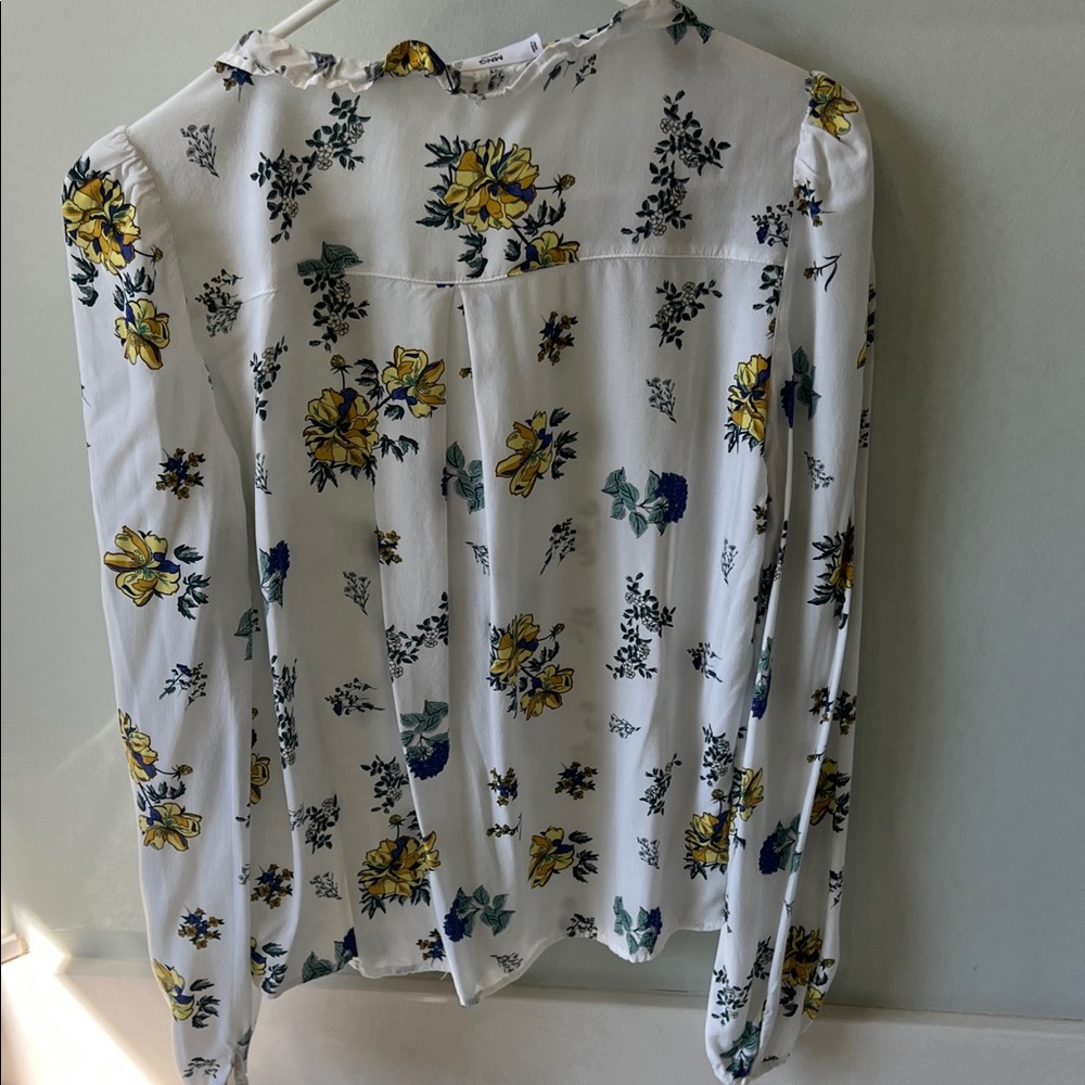 MNG by Mango Casual Floral Button Front Blouse Size XXS White Yellow Blue - Picture 5 of 7